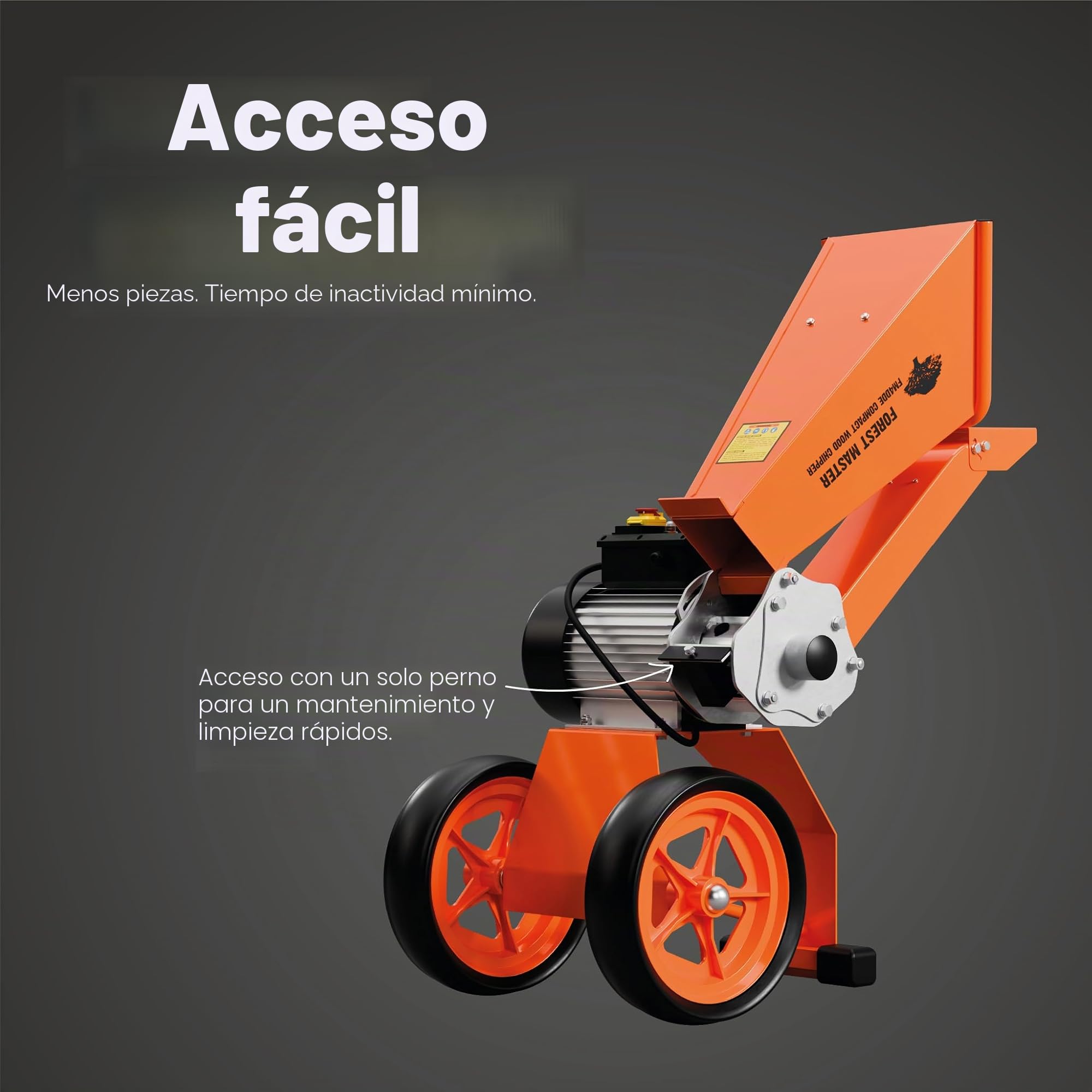 FM4DDE-EU-ADJ Trituradora Eléctrica de Madera 4HP con Tolva Giratoria – Transmisión Directa, Compacta y Portátil – Tritura Ramas de hasta 50 mm – Sistema Antibloqueo Mejorado – Enchufe EU
