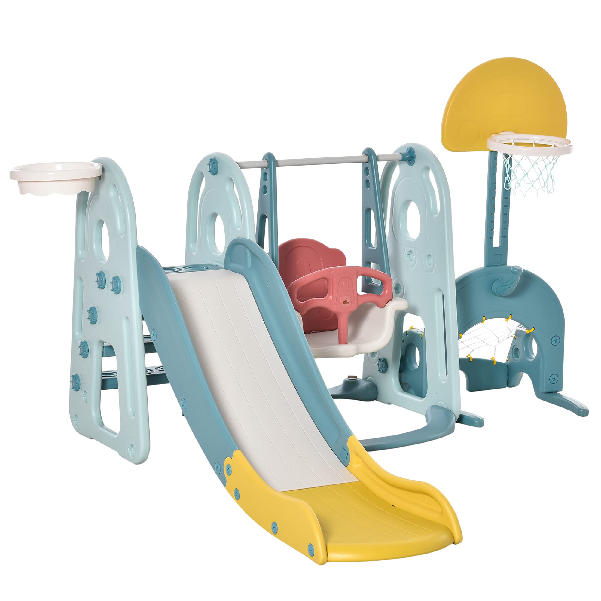 Buy Qaba 5 in 1 Kids Slide and Swing Set with Basketball Hoop, Soccer