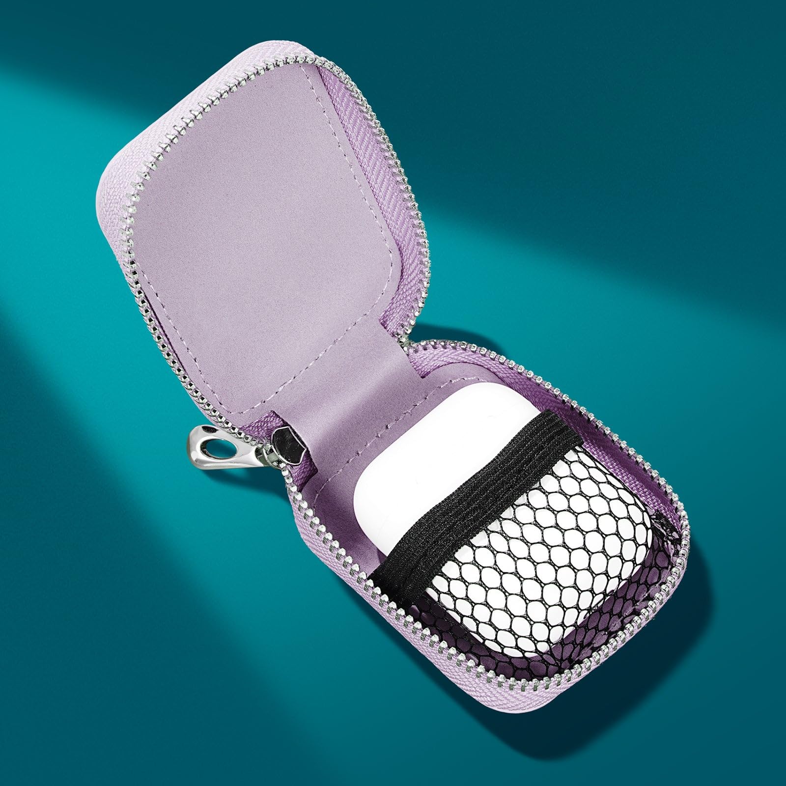 PU Leather Portable Earbud Case with Mesh Pocket Suitable for Wireless Headphones,Wired Headphones,USB Charging Cable