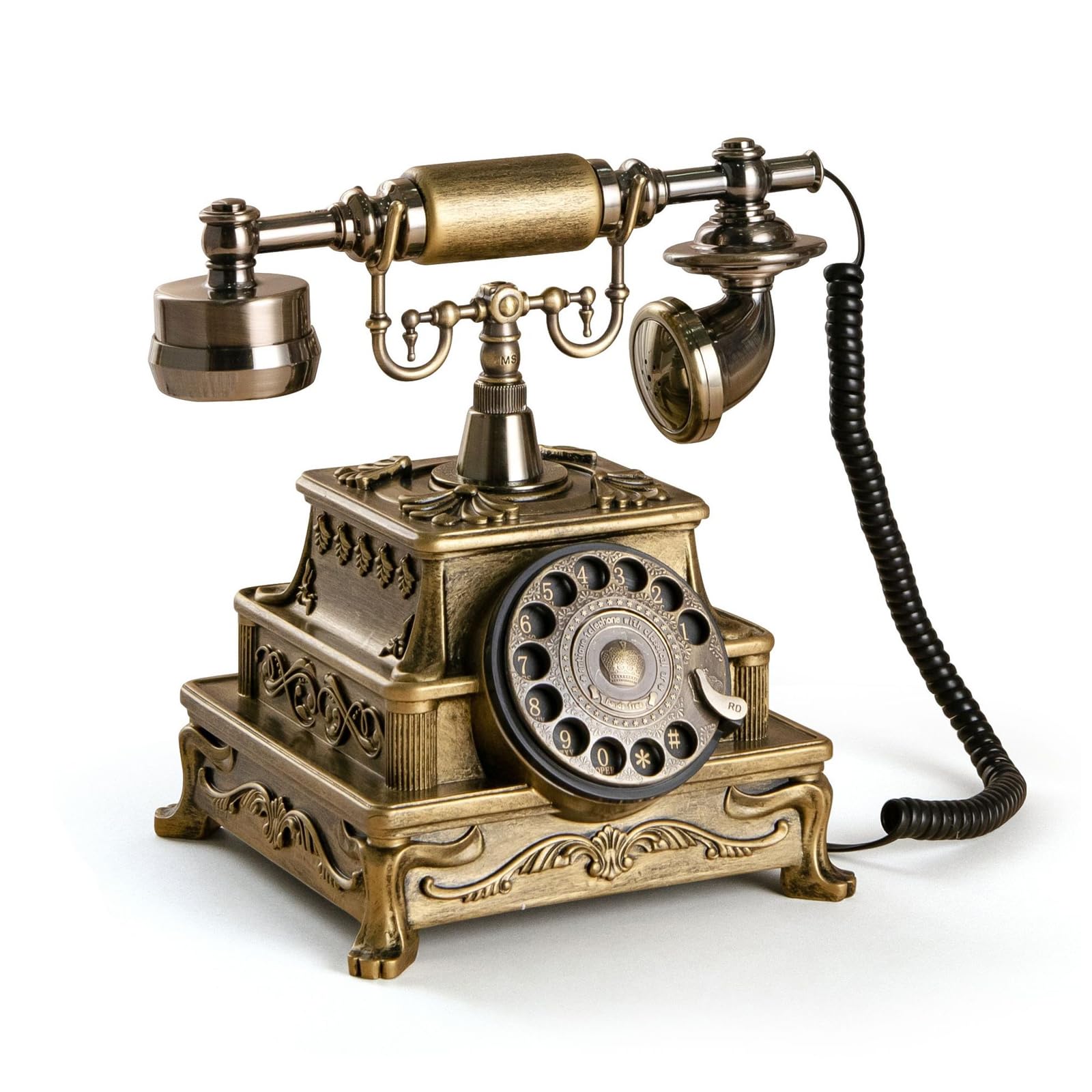 Telefono retrò con Filo, Ornamento da Tavolo, Telefono Vintage in Stile Antico, Telefono con quadrante Rotante in Ottone Anticato, Telefono Fisso Vintage Decorato con suoneria mecc