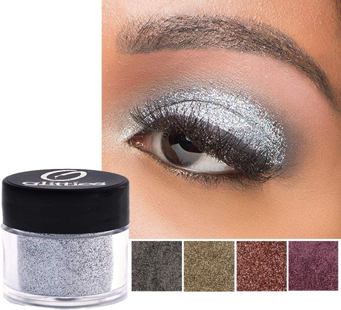 GLITTIES - Brilliant Silver - Cosmetic Grade Extra Fine (.006") Loose Glitter Powder Safe for Skin! Perfect for Makeup, Body Tattoos, Face, Hair, Lips, Soap, Lotion, Nail Art - (30 Gram Jar) : Beauty & Personal Care