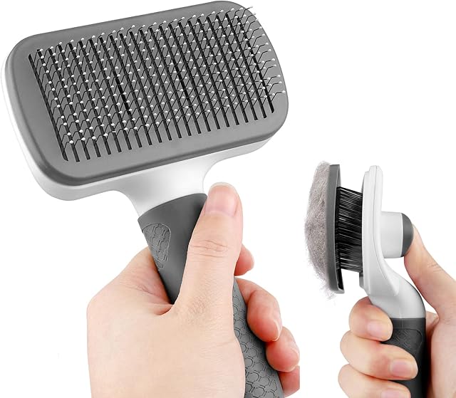 MEKEET Cat Dog Comb Brush, Dog Cat Grooming Comb Brush, Self Cleaning Slicker Dog Cat Brush, Grooming Comb Brushes Great for Long and Short Haired Cats & Dogs (Grey)
