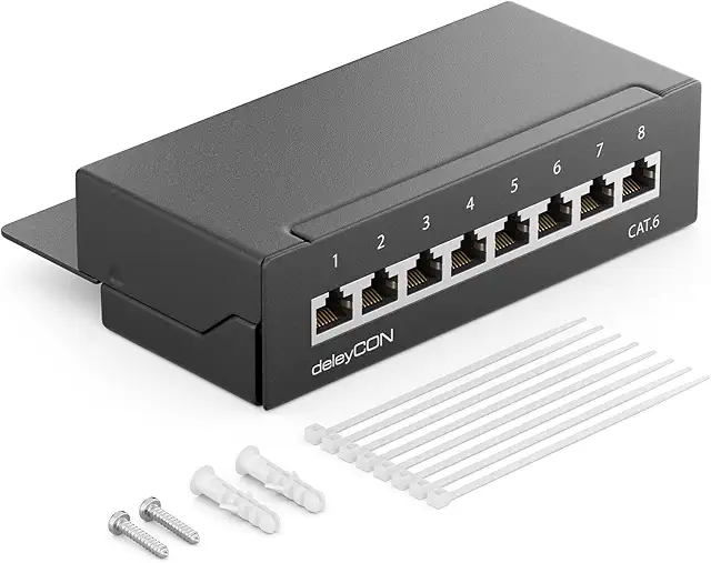 Painel de Rede CAT6 8 Portas Blindado deleyCON - Montagem em Parede
