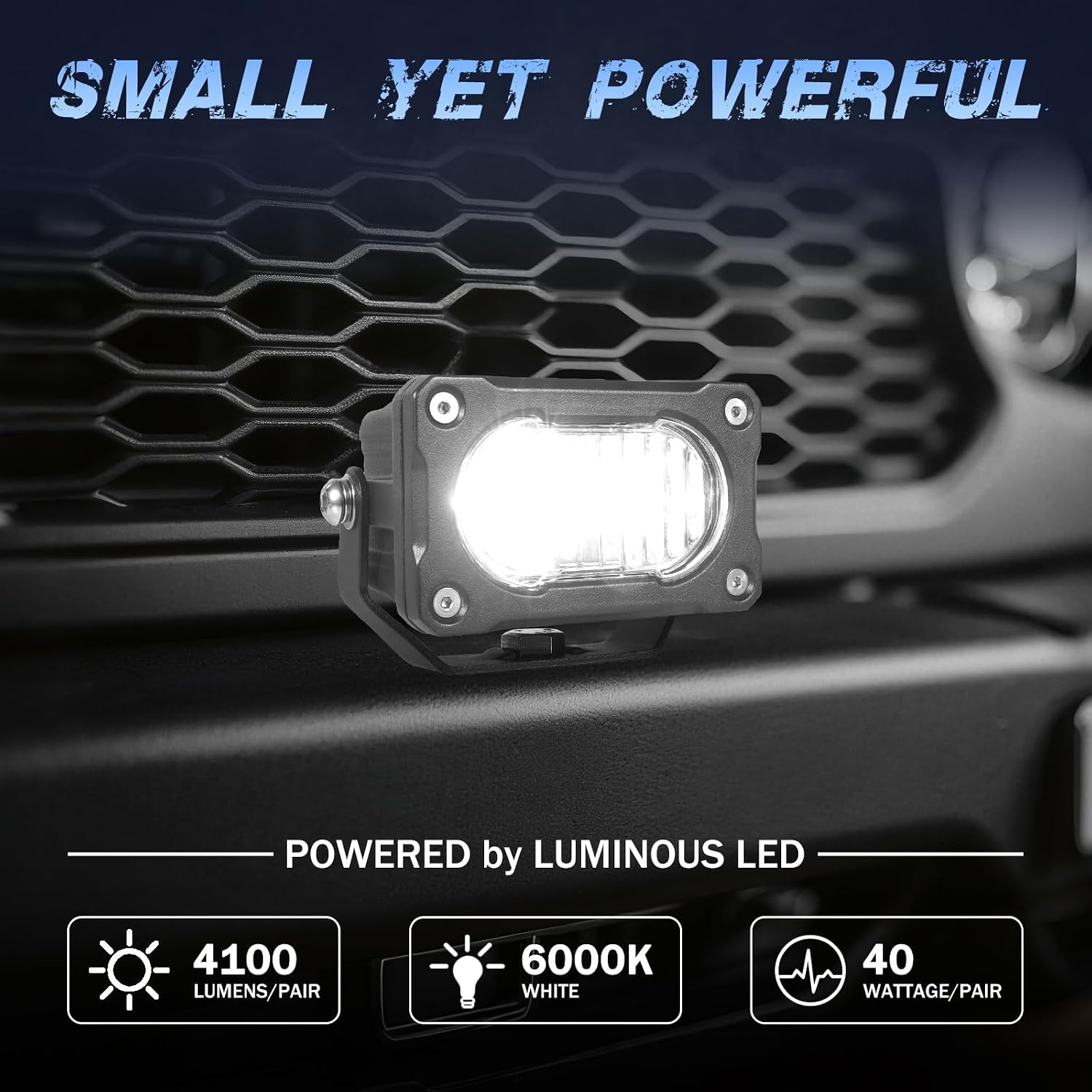 LED Pod Lights, 2Pcs 40W 3 Inch Flood Driving Lights Small LED Off Road Light Pods Ditch Lights backup Light for Truck Motorcycle UTV ATV SUV Boat Dirt Bike Surron