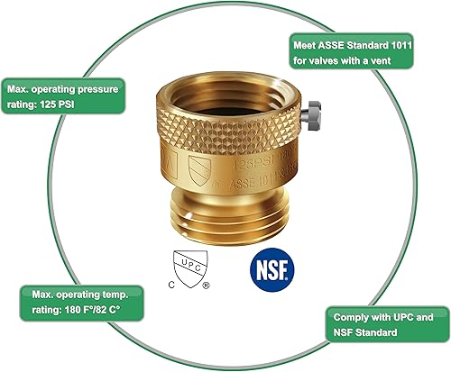 Miniatura 4 de 3 Pack SUNROAD - Conector de manguera de latón libre de plomo de 34" pulgadas MHT, preventor de reflujo de vacío, interruptor de vacío, válvula de