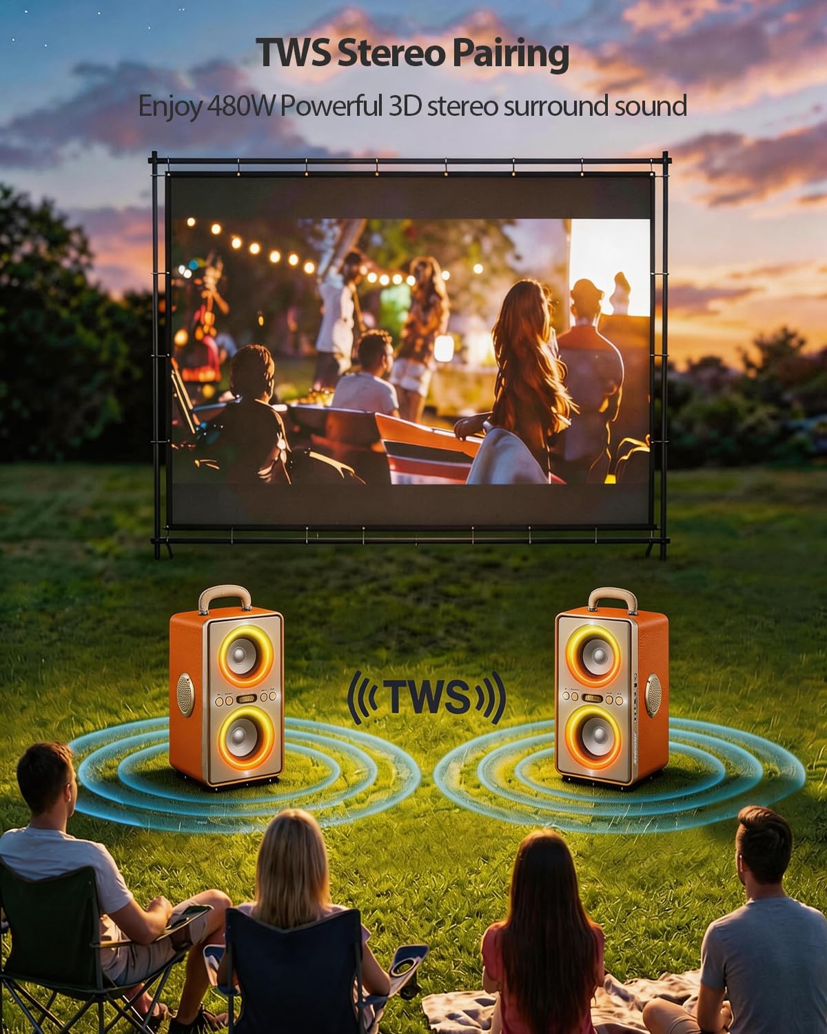 240W Musikbox Bluetooth Groß, kraftvoller, lauter Klang mit tiefen Bässen, 20H Akku,TWS-Funktion, Party Bluetooth Lautsprecher für Outdoor, Partys, Strand, Garten und Zuhause (Orange)