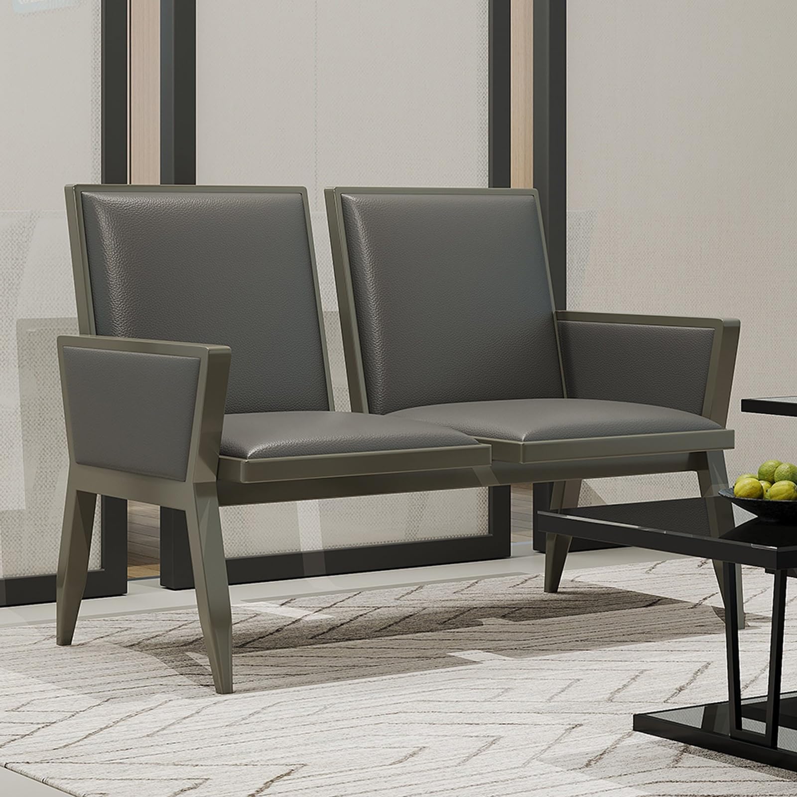 GTHTUHFD 2/3-Seat Reception Sofa, Leather Waiting Room Chair, Conference Chairs With Reinforced Backrest And Armrests, For Airport, Hospital, Barbershop,Grey-2-seater 120cm/47.2in