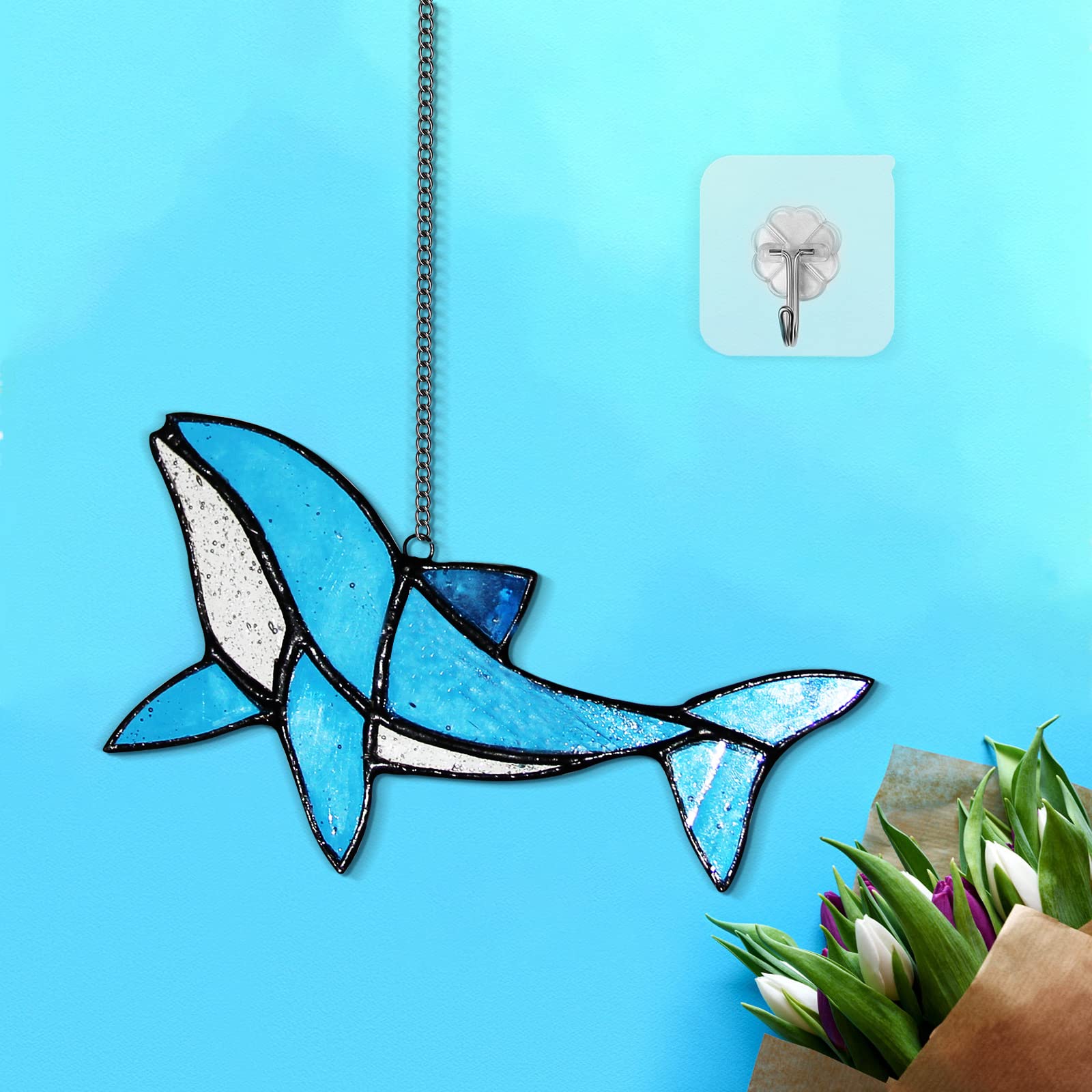 Amazon.co.jp: クジラサンキャッチャー、ステンドグラスの窓掛け装飾