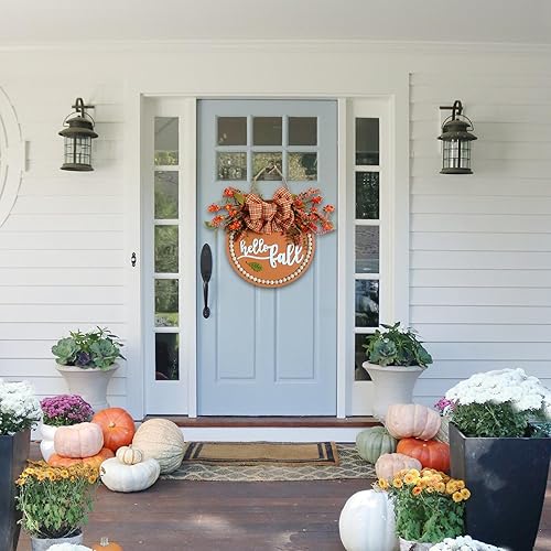 Miniatura 7 de idyllic Letrero de bienvenida para corona de puerta delantera, corona de otoño de 18 pulgadas, cuentas de madera de granja, letrero de puerta para