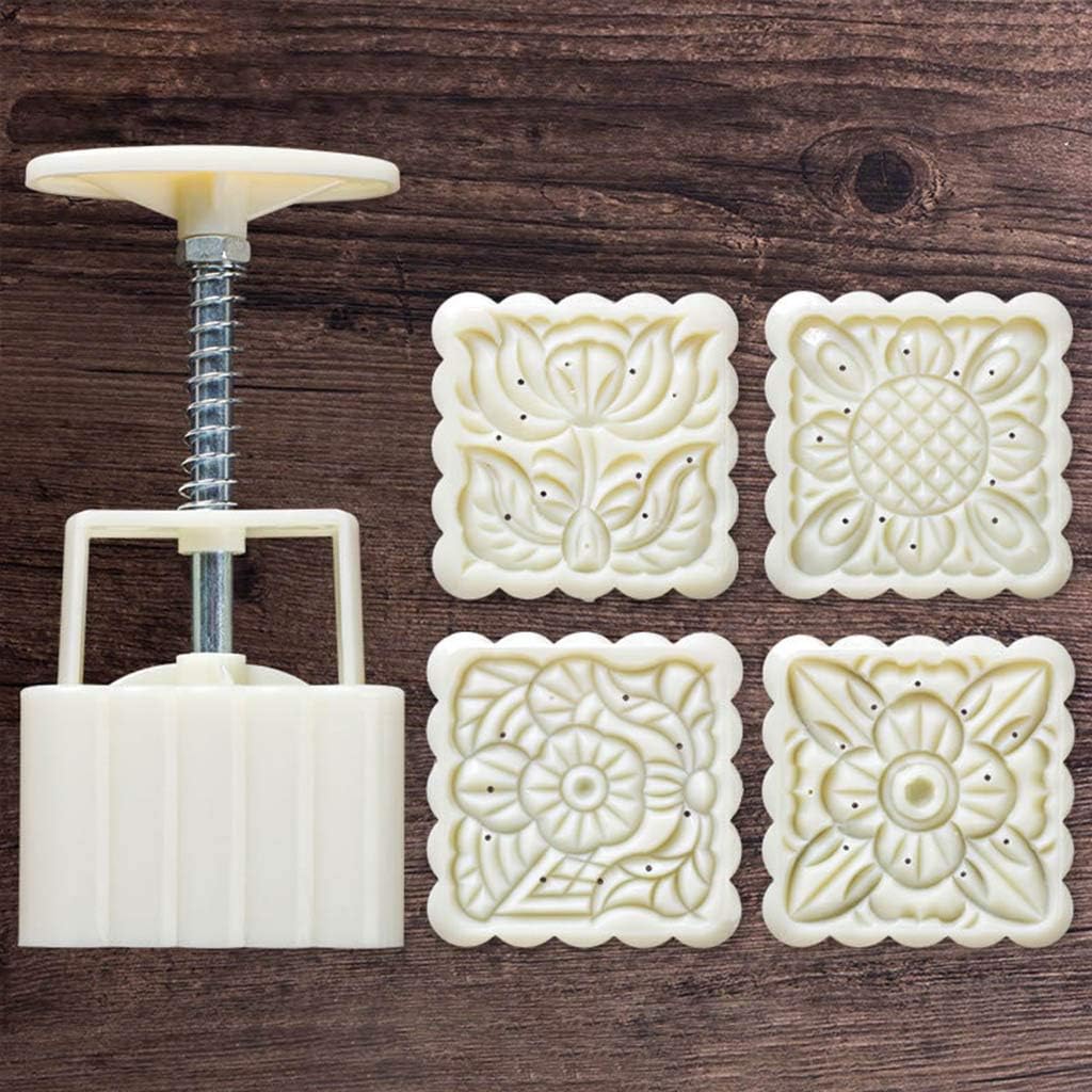 4pcs Square Hand Press Stamp Moon Cake Decor Mold 125g Tool Mold 200g T0 250g