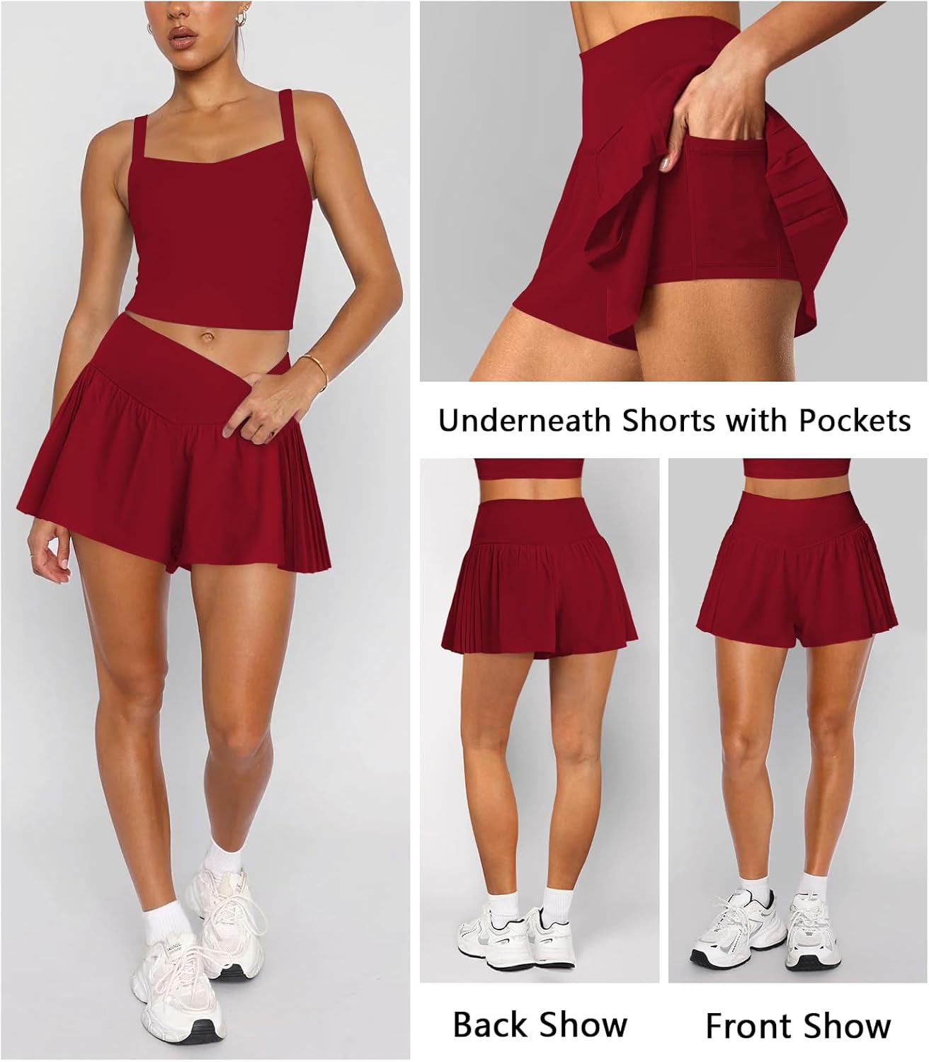 Athletic Running Shorts for Women Side Pleated Flowy Butterfly Crossover Workout Shorts Gym Tennis Skort with Pocket - Image 3
