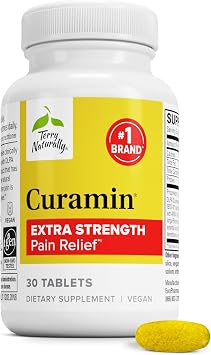 Terry Naturally Curamin Extra Strength - BCM-95 Curcumin and BosPure Boswellia Supplement - Occasional Muscle Discomfort Support - DLPA and Nattokinase Formula - 30 Tablets