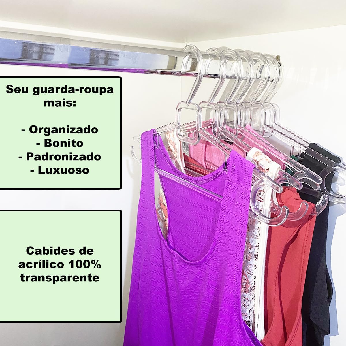 Kit 50 cabides de acrilico transparente tamanho adulto reforçado resistênte