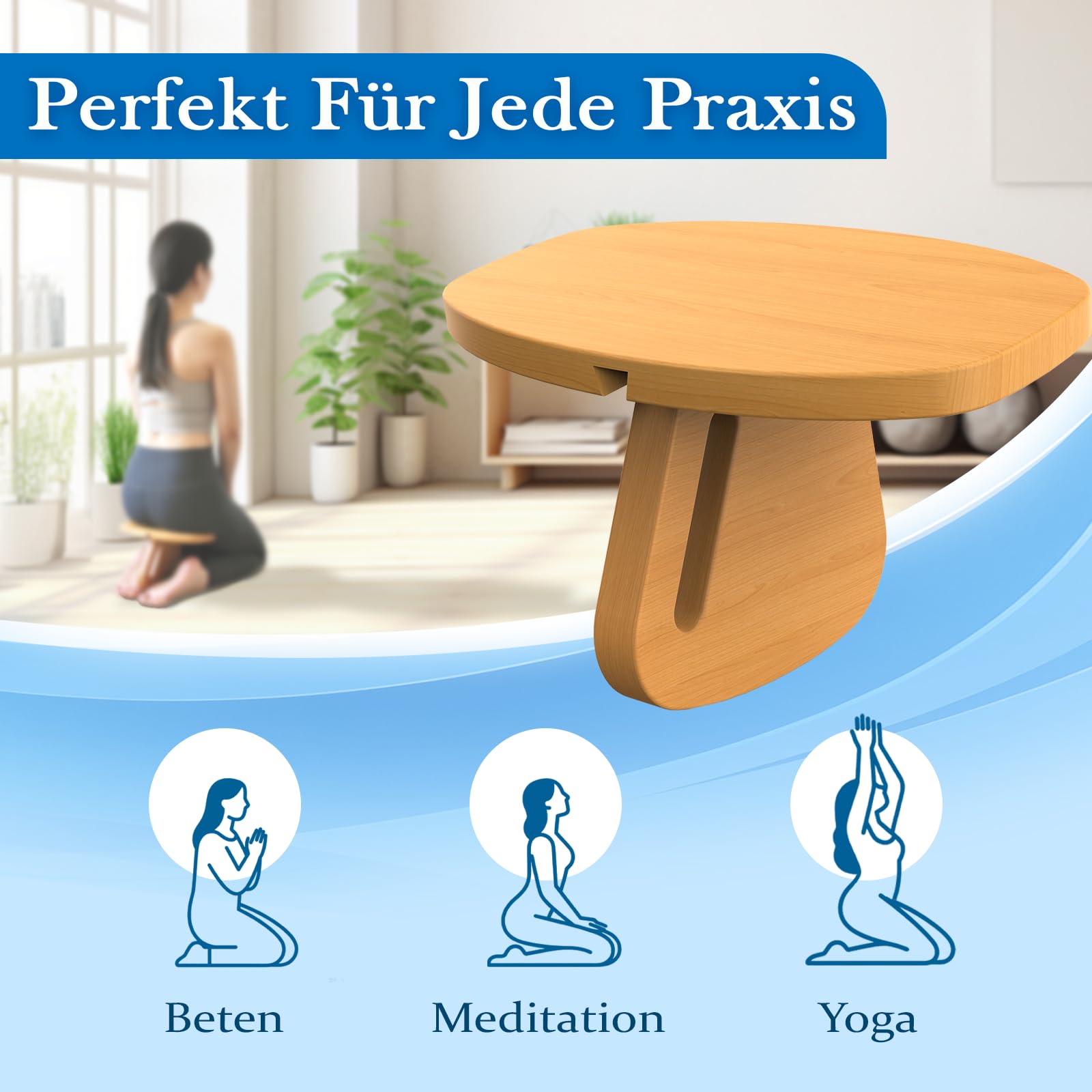 Enjoyfly Panca da meditazione portatile, rimovibile per yoga, meditazione, panchina da meditazione in legno, sgabello ergonomico da yoga, comfort e stabilità, ideale per yoga, preghiera, meditazione