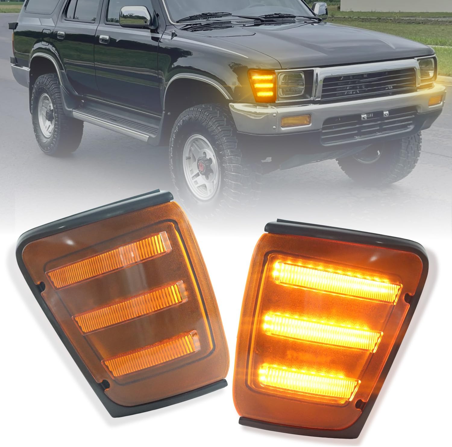 LED Front Bumper Cornering Light for 1989-1991 Toyota Pickup Truck 4WD, 1990 1991 Toyota 4Runner,(LH+RH) Headlight Side Marker Lamp Corner Parking Light, Replaces OEM# TO2520124 TO2521126