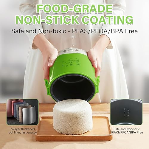 Vista 25 de OSBA Mini olla arrocera, olla de arroz pequeña de 1 litro, 2 tazas sin cocer, arrocera de viaje de 12 V para automóvil con vapor, mantiene el calor