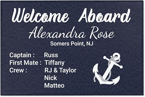Alfombra personalizada de bienvenida a bordo, alfombrilla de yate personalizada, regalo náutico, decoración costera personalizada, regalos de barco,