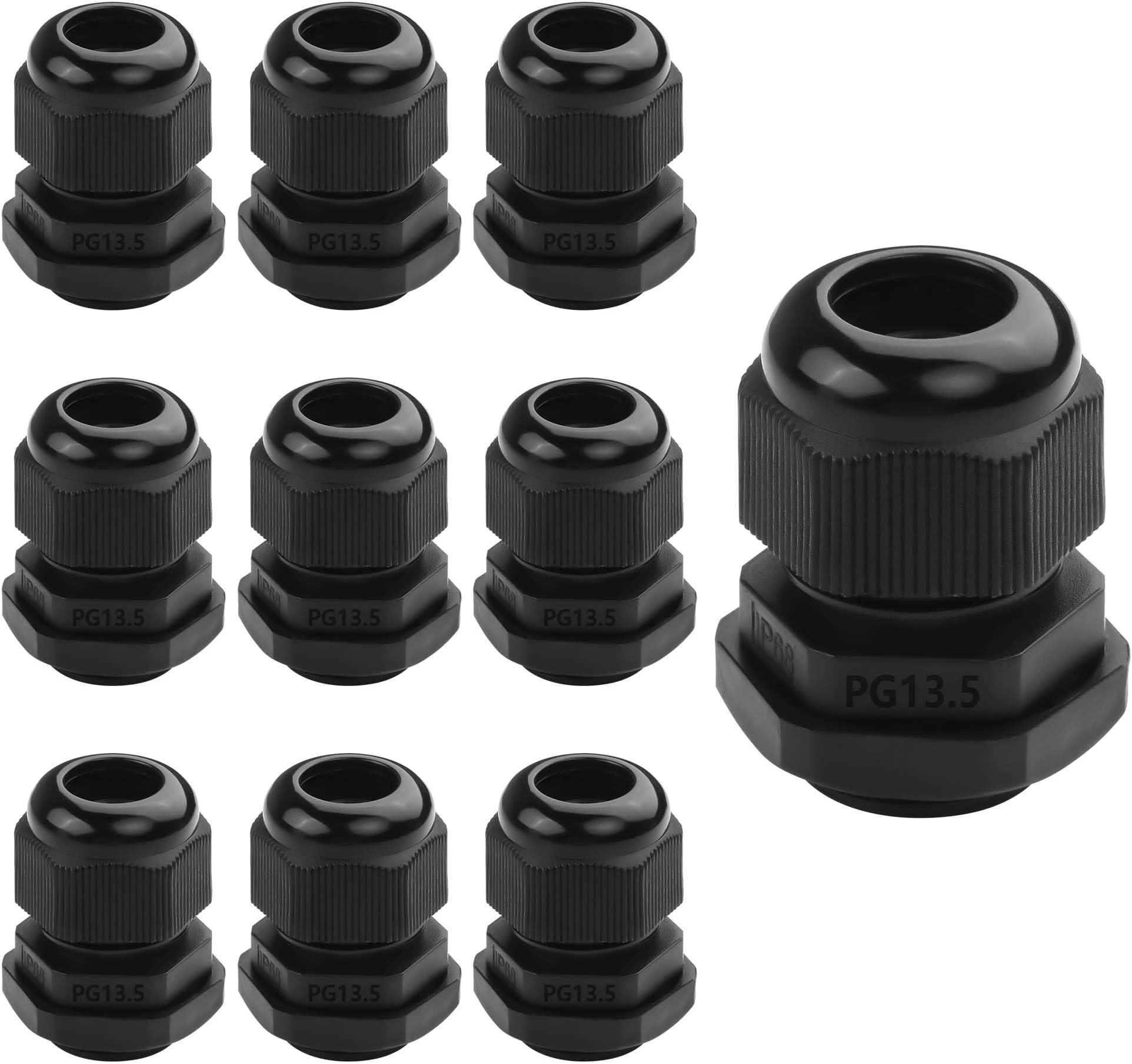 10PCS Cable Gland Waterproof Adjustable 3-14mm Cable Wire Protector with Rubber Gaskets PG7 PG9 PG11 PG13.5 PG16 Plastic Cable Gland Joints Wire Protectors Black (PG13.5)