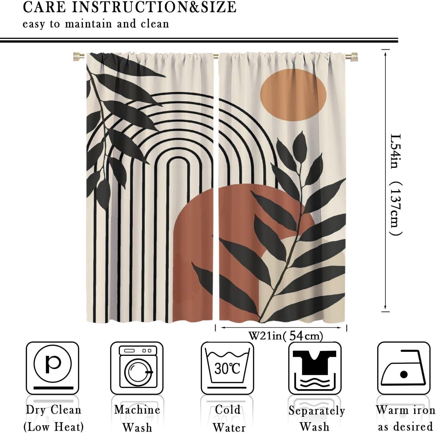 Mid Century Abstract Blackout Window Curtains, Boho Sun Leaves Modern Pattern Rod Pocket Window Drapes, for Living Room Bedroom 21(W)*54(L) 2 Panels