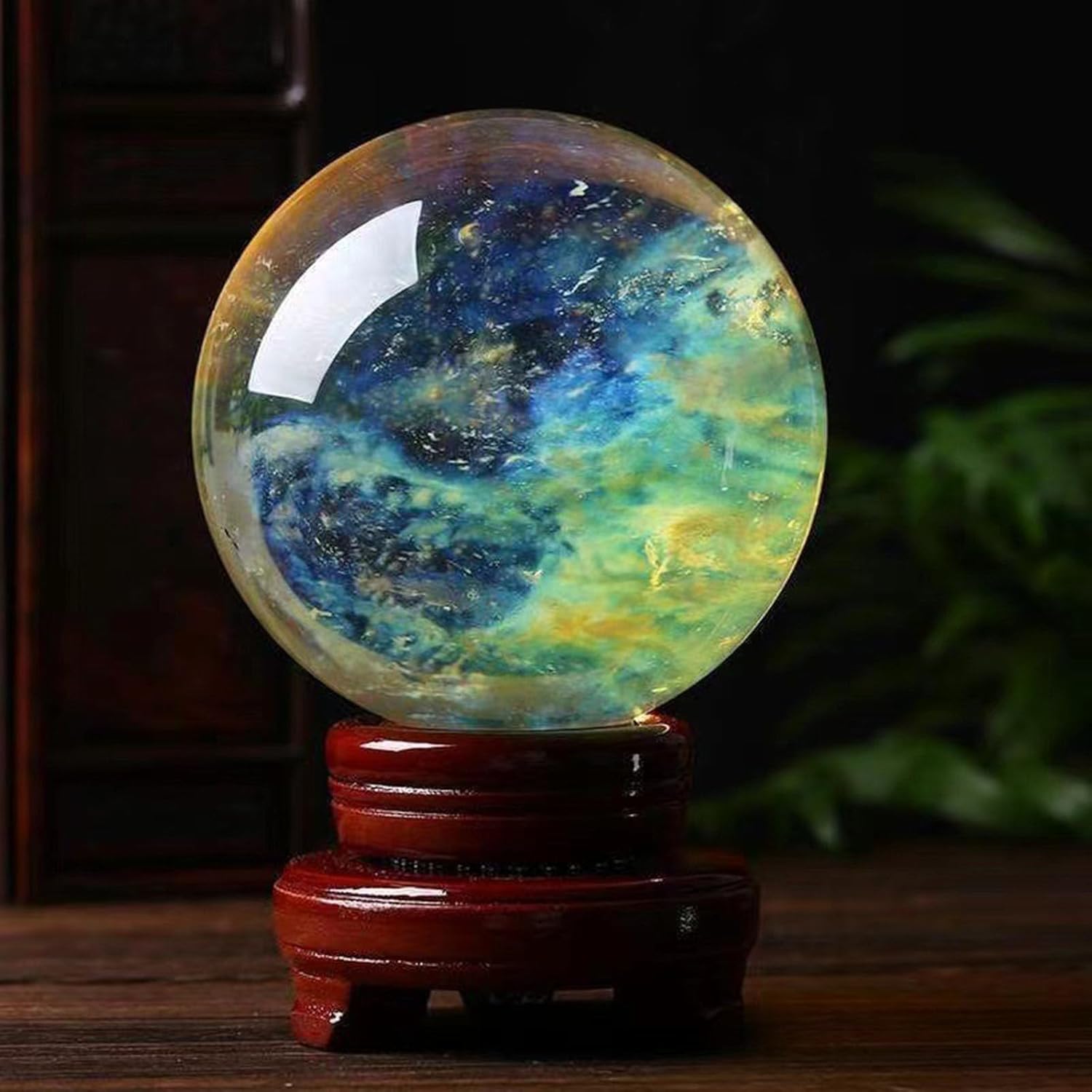 Melting Yellow Quartz Stone Sphere Ball with Stand Gemstone Ball Sphere Sculpture Figurine for fengshui Divination Home Decoration Photography Crystal Sphere,3.5"(9cm)