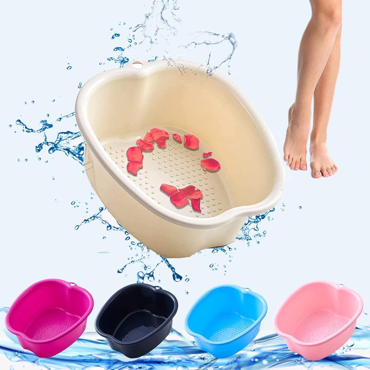 Large Spa Foot Bath Bowl, Sturdy Plastic Detox Foot Soak Bowl, for