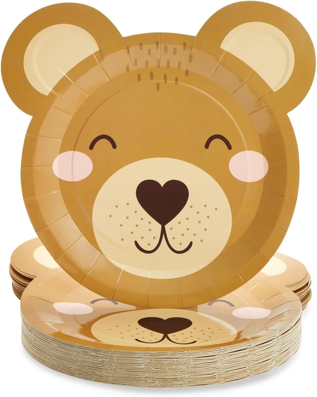 Sparkle and Bash Teddy Bear Paper Plates - 48 Pack - 11-Inch Brown Bear Shape - Disposable & Sturdy Birthday Party Plates for Baby Shower & Celebrations