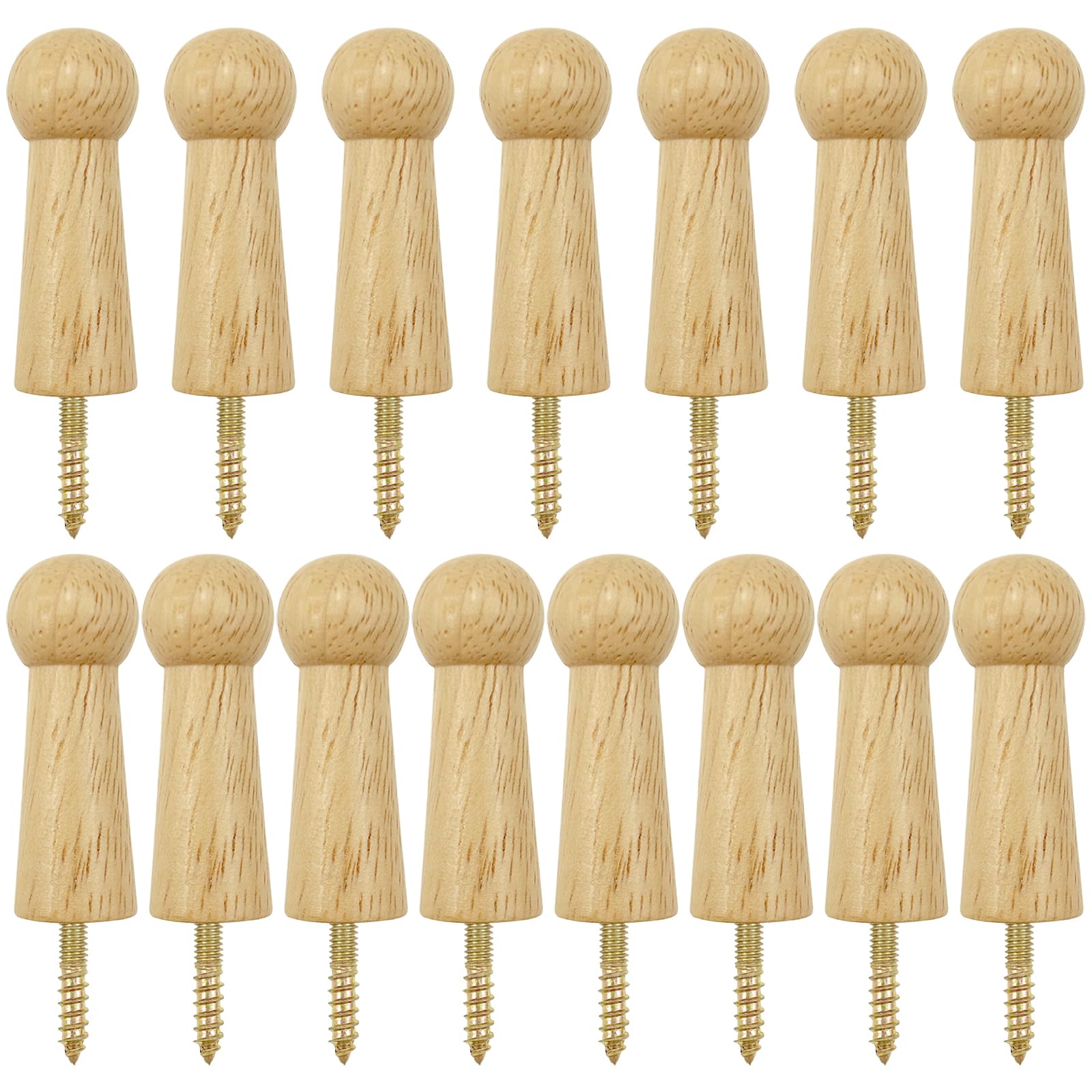 Jaczora 15PCS Wooden Coat Pegs, Screw-on Shaker Pegs with Screw, for Hanging Coat Hat Bags and More DIY