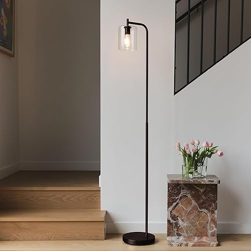 Miniatura 2 de Brightech Elizabeth - Lámpara de pie de luz LED para dormitorio y sala de estar, con pantalla de cristal colgante, luz de poste alto para oficina,