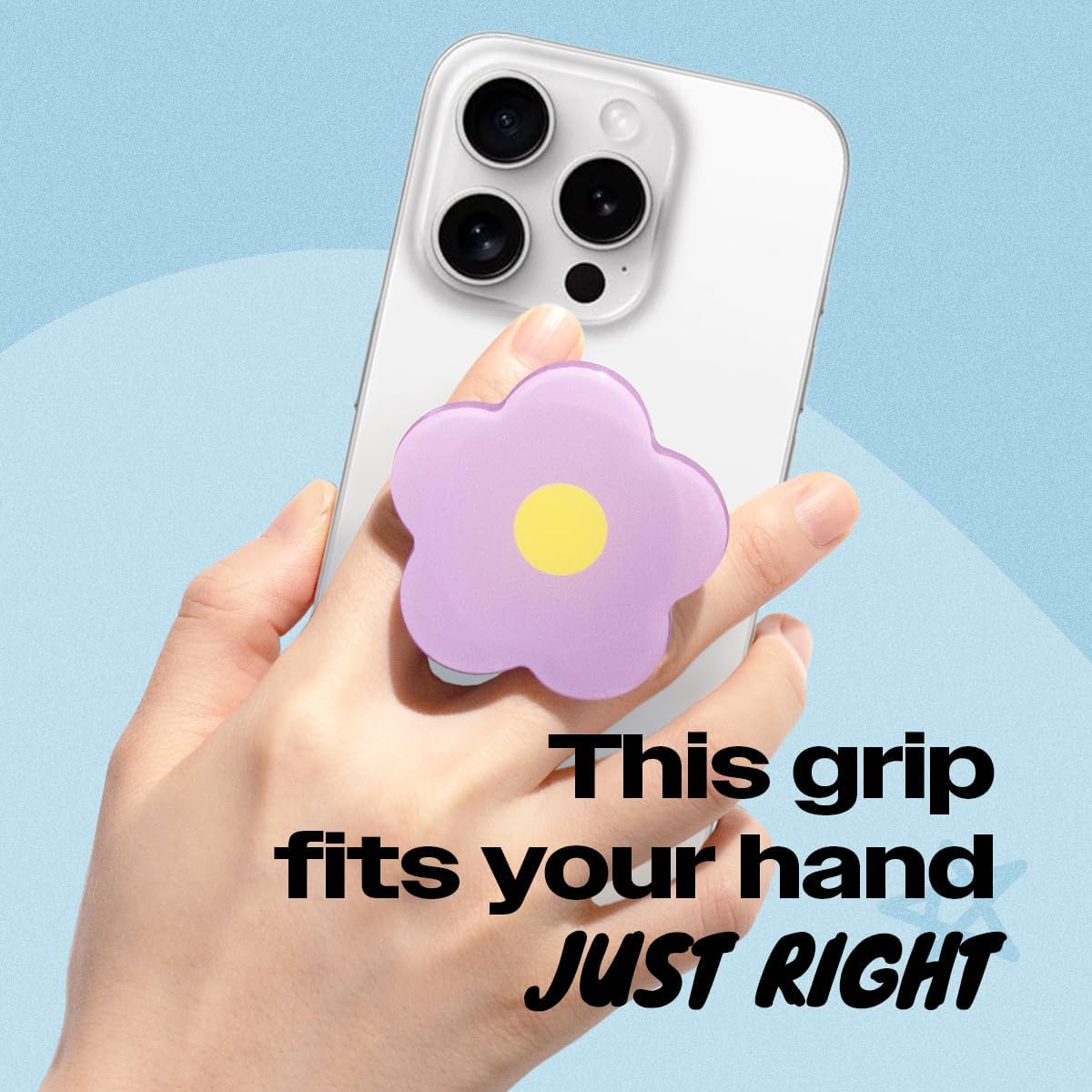 OnTheGrip Cute Solid Color Daisy Flower Design Collapsible Mobile Phone Grip Stand Holder for Smartphone Tablet Cell Phone Accessory (Violet) - Image 2