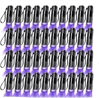 ROCEEI 40 Pcs UV Black Light Flashlights Mini,Purple Light in Black Color | Portable LED Torch for Pet Stain Detector, MIni Blacklight for Hotel Inspection, Camping Outdoor Use, ID Document Check