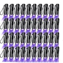 ROCEEI 40 Pcs UV Black Light Flashlights Mini,Purple Light in Black Color | Portable LED Torch for Pet Stain Detector, MIni Blacklight for Hotel Inspection, Camping Outdoor Use, ID Document Check