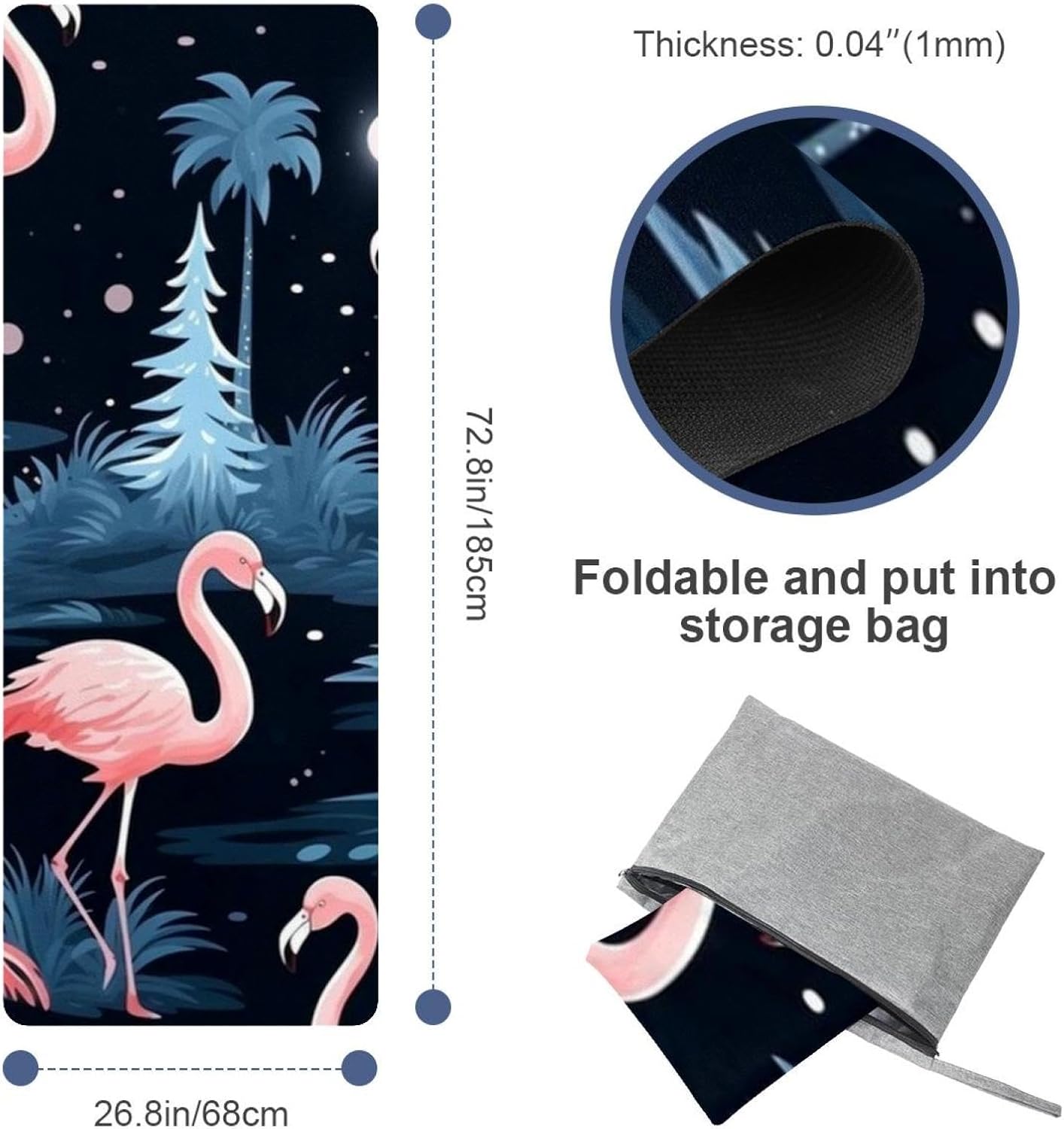Yoga Towel, Tropical Flamingo Pattern Non Slip Sweat Absorbent Hot Yoga Mat Towel for Hot Yoga, Pilates and Fitness - 72.8" x 26.8"