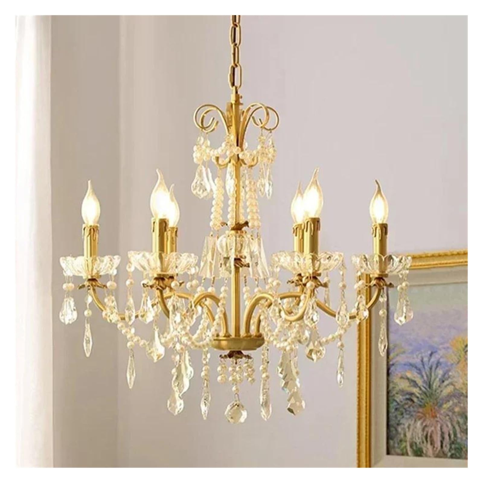 Genérico Lámparas de araña, Lámpara de araña moderna cristal latón dorado y lujoso for sala estar, comedor, dormitorio, velas, lustre, decoración, lámparas colgantes(Warm light,6lights)