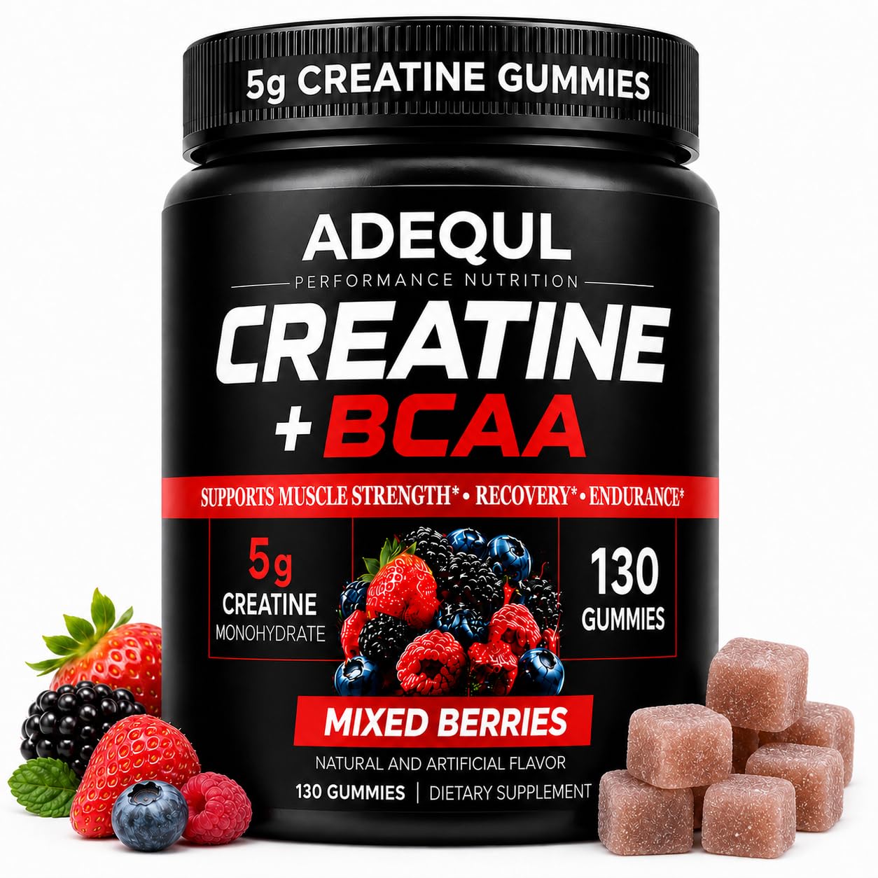 Creatine Monohydrate Gummies, 5g Per Serving, Sugar Free, 130 Count