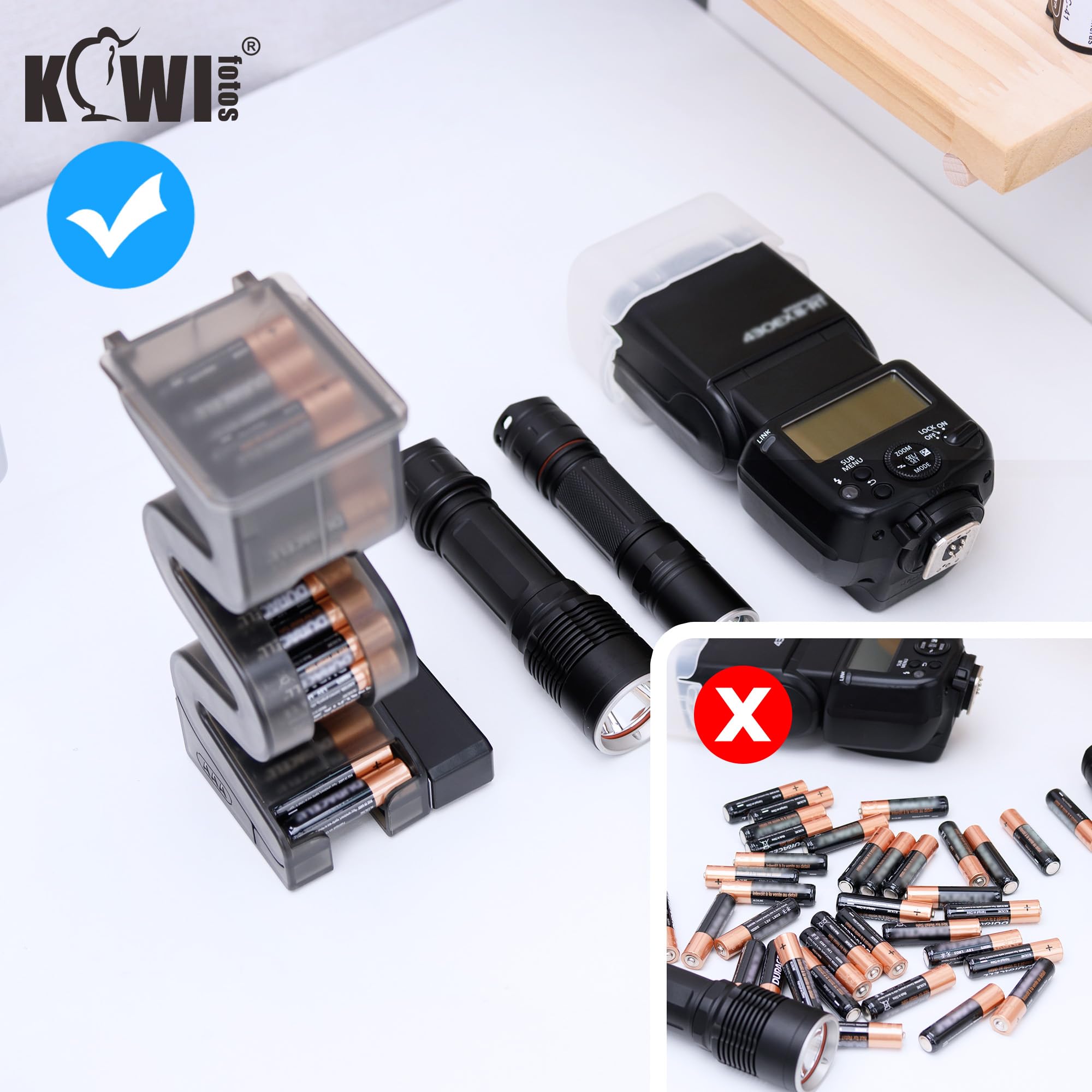 KIWIFOTOS organizer na baterie AAA + stojak do przechowywania do 35 baterii AAA + 27 baterii AA z testerem baterii IK.EA Skadis