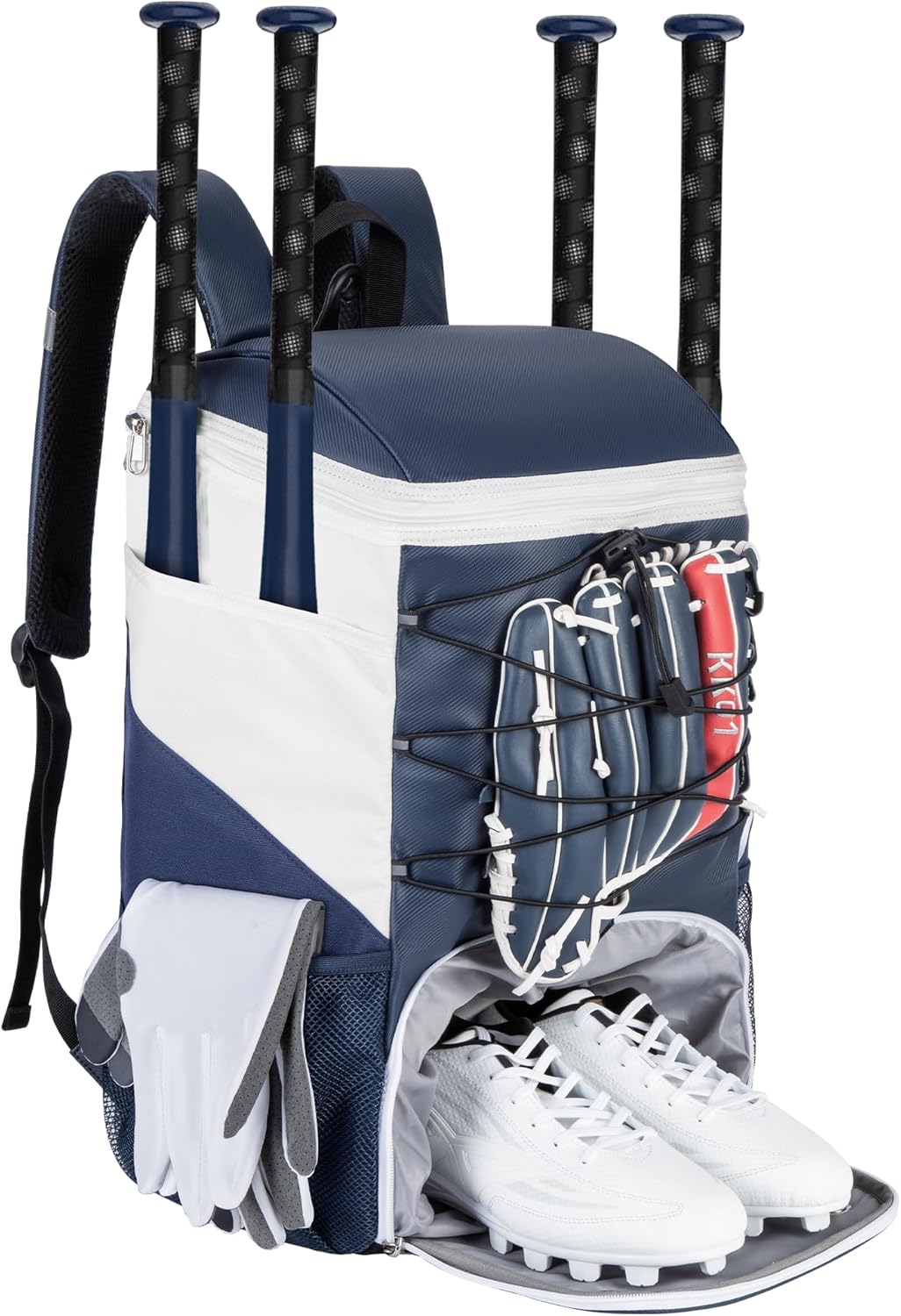 Softball Bag for Youth Adult, Large Leather Baseball Bat Backpack with Shoe Compartment, Waterproof Baseball Bag with Fence Hook for TBall Bat & Equipment