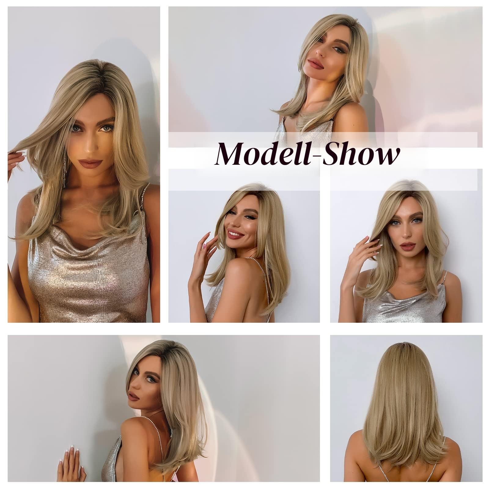 HAIRCUBE Lange Gerade Blond Perücken für Frauen Futura Synthetische Haarperücke mit Dunkel Verwurzelt Textur und Seidig