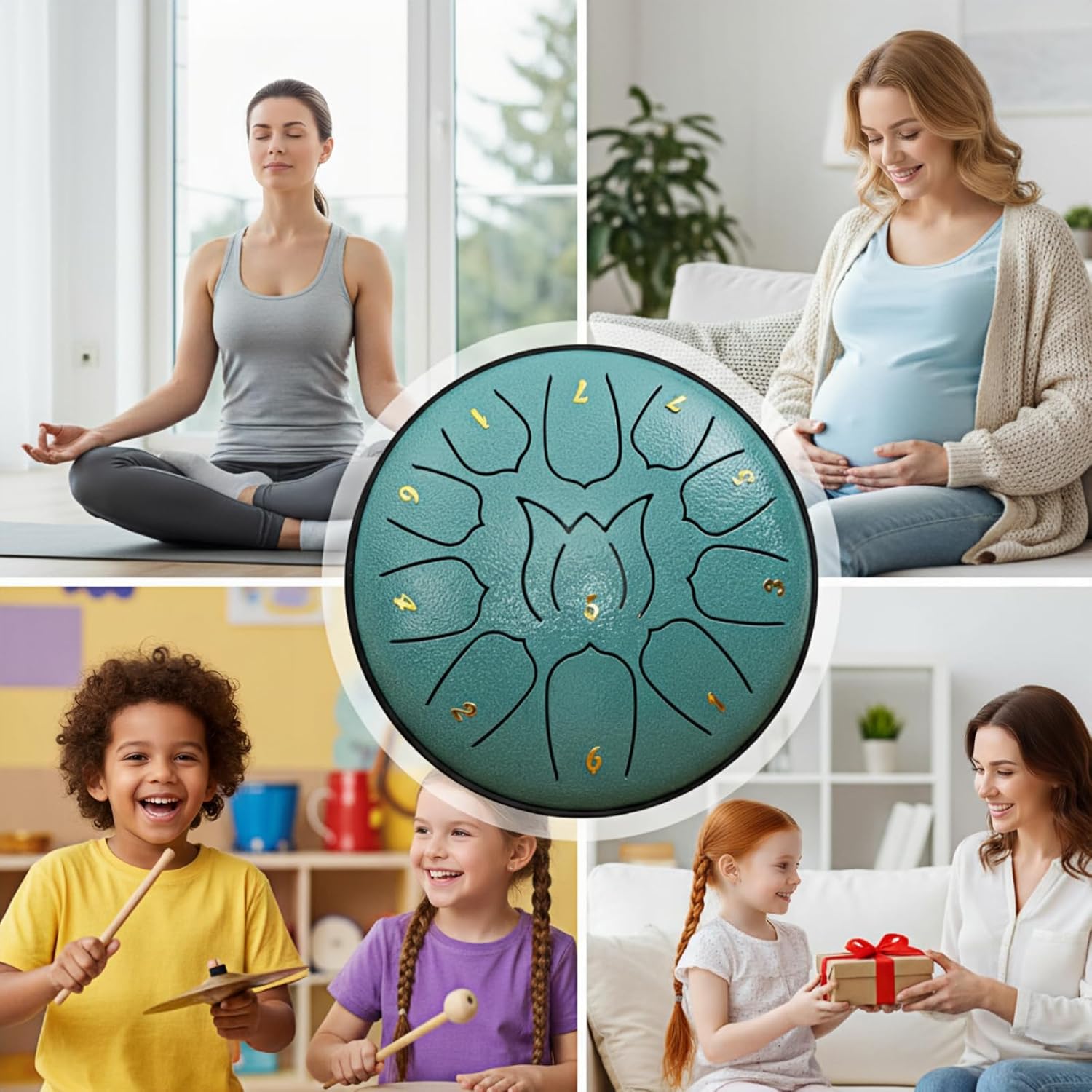 Rain Drum for Outside Garden, 6 Inches 11 Notes Steel Tongue Musical Instrument, Suit for Beginner, Yoga, Meditation, Prenatal Education with Drum Bag, Music Book, Mallets, Mallet Holder (Moss Blue)