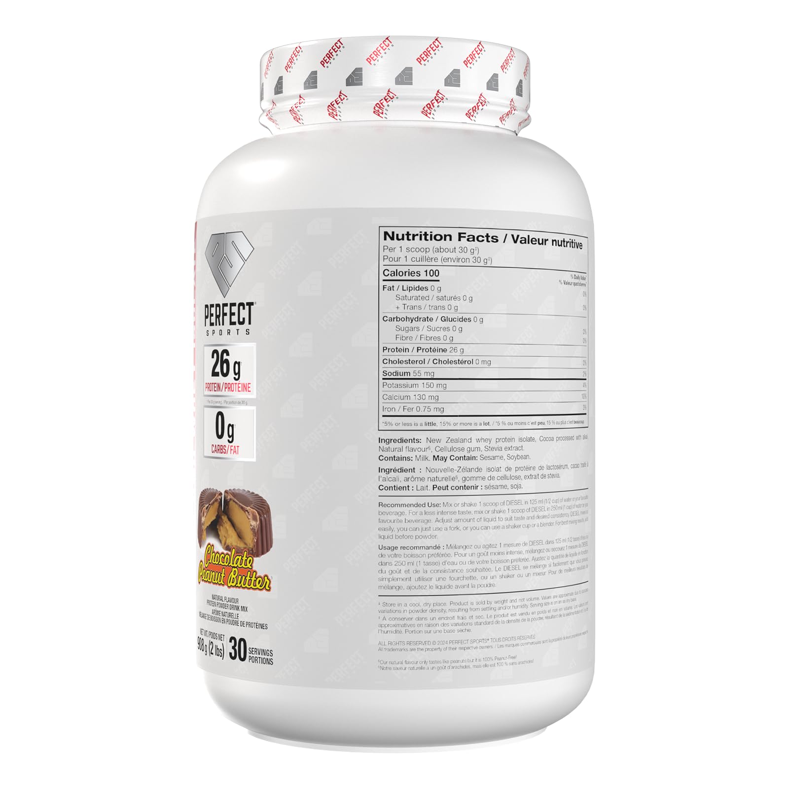 DIESEL New Zealand Whey Protéine Isolate Nourri à l'Herbe/Stevia Sucré/Aromatisé au Beurre d'Arachide au Chocolat 908 g
