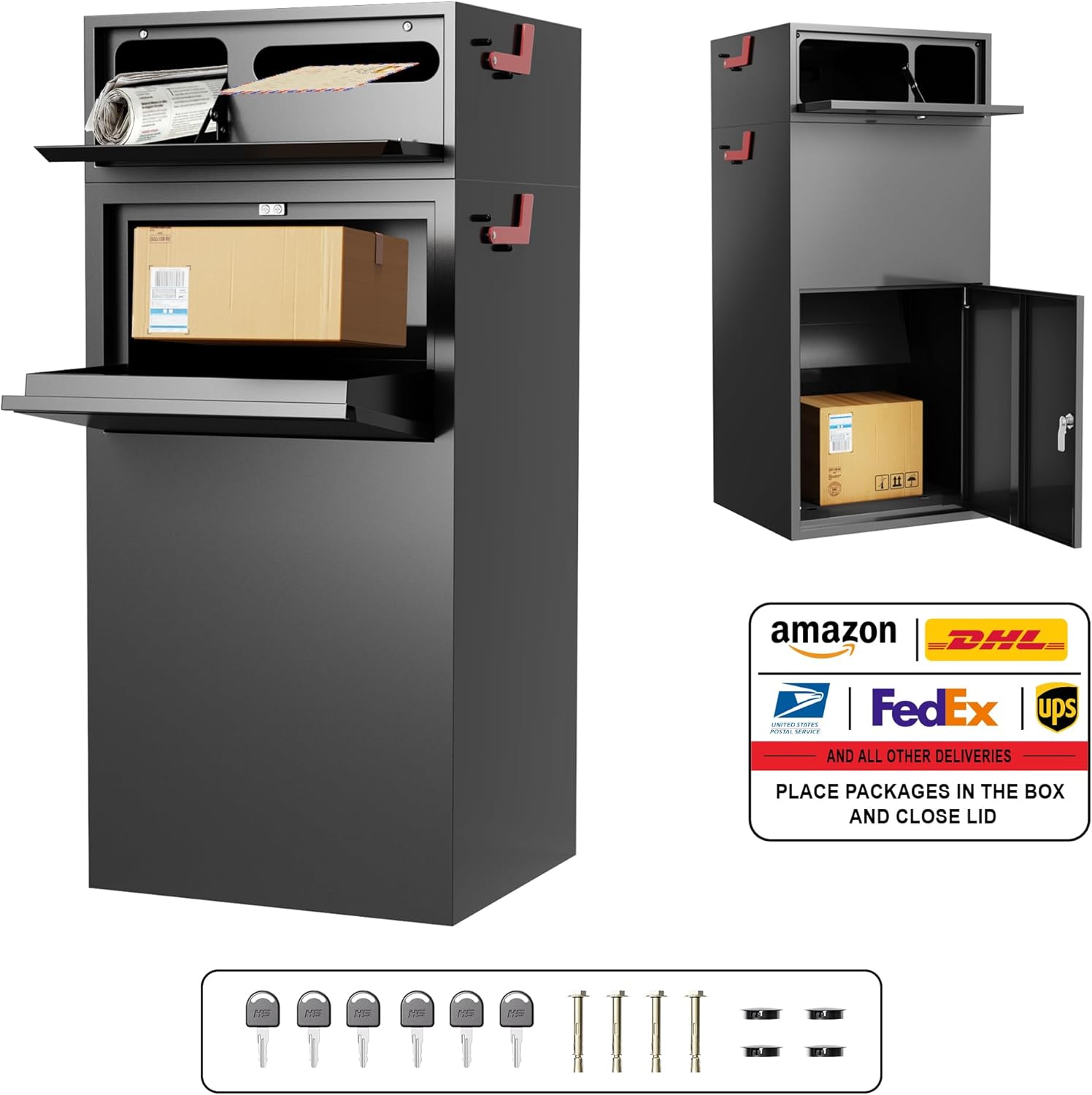 *damaged box*Merapi Package Delivery Box for Outside, 41.6" *18.9" *16.9" Cold-Rolled Steel Delivery Box for Packages & Mails, Anti-Theft Lockable Large Mailbox for Porch, House, Curbside, Black