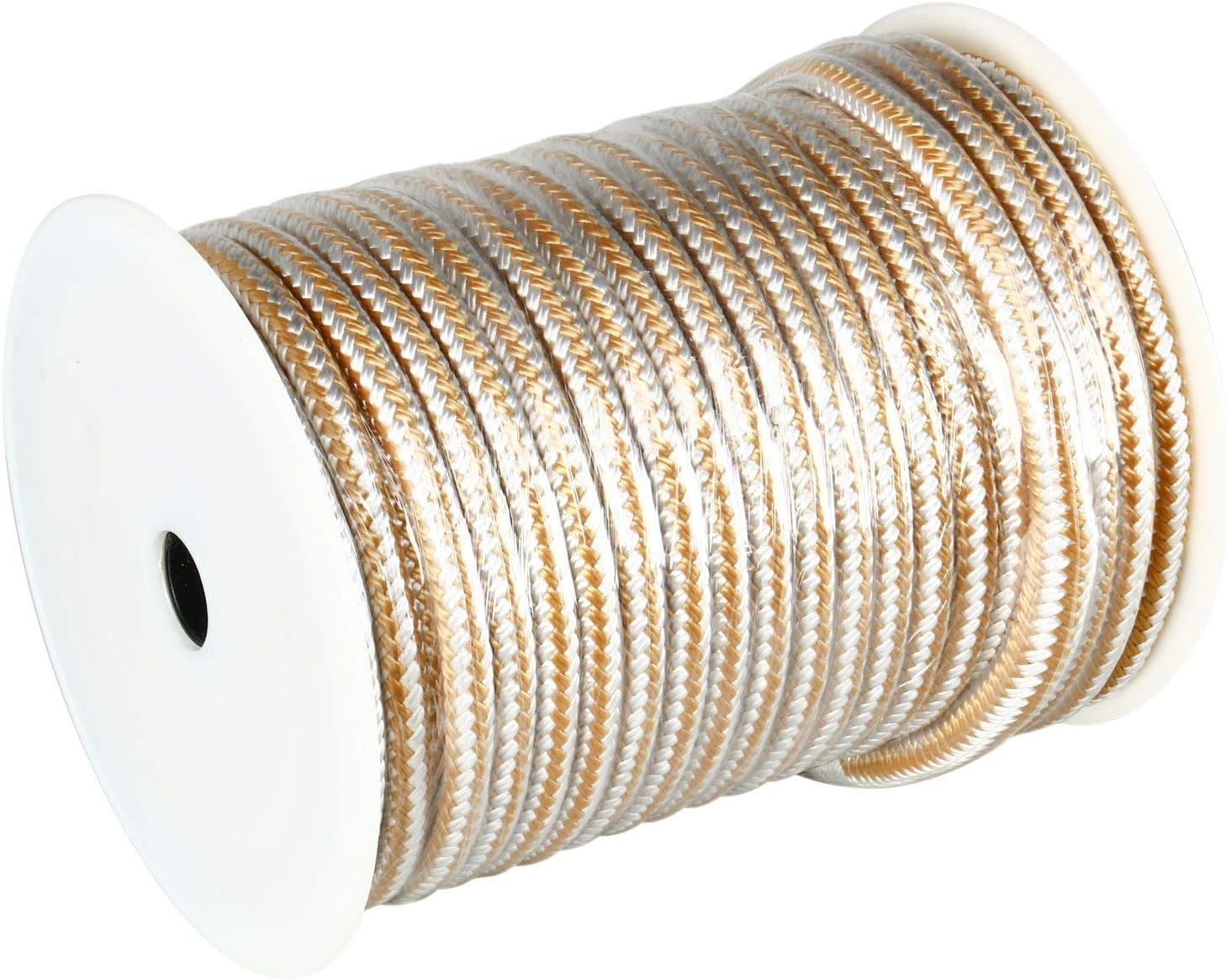 Amarine Made Heavy Duty Double Braid Nylon Anchor Line with Stainless Steel Thimble-White/Gold Color 1/2 inch Thickness 150 ft Length - Image 3