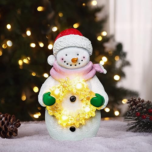 Figura decorativa de muñeco de nieve con corona iluminada, decoración de mesa de Navidad, funciona con pilas con temporizador