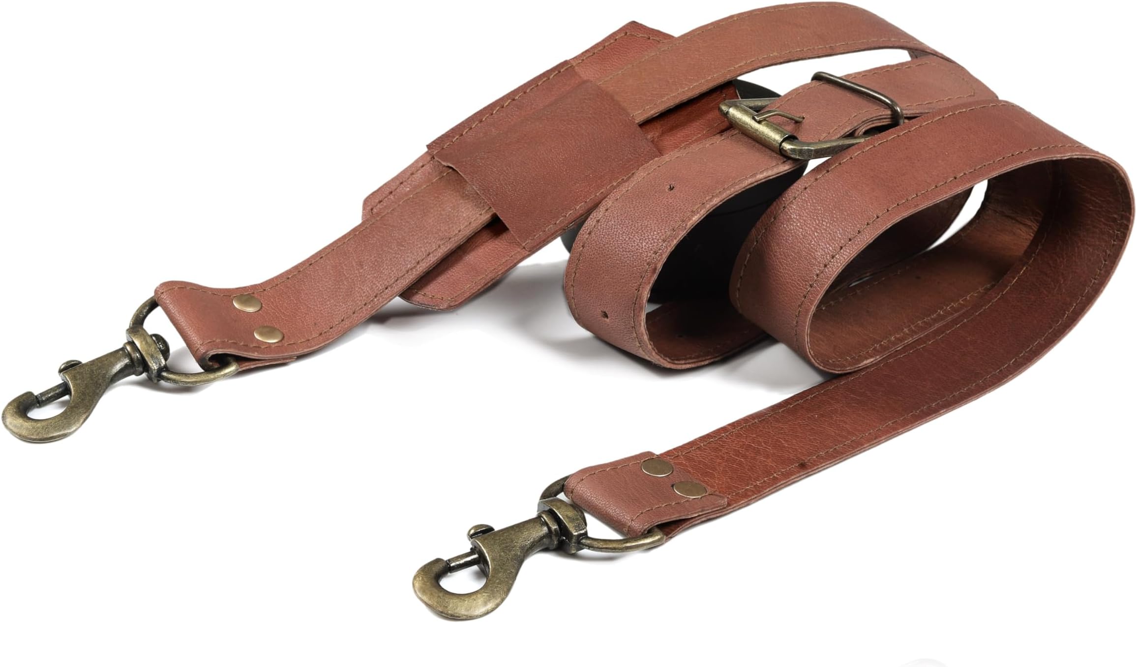 VINTAGE COUTURE Leather Adjustable Padded Replacement Shoulder Strap with Metal Swivel Hooks for Messenger, Laptop, Camera, Duffle Bags & More