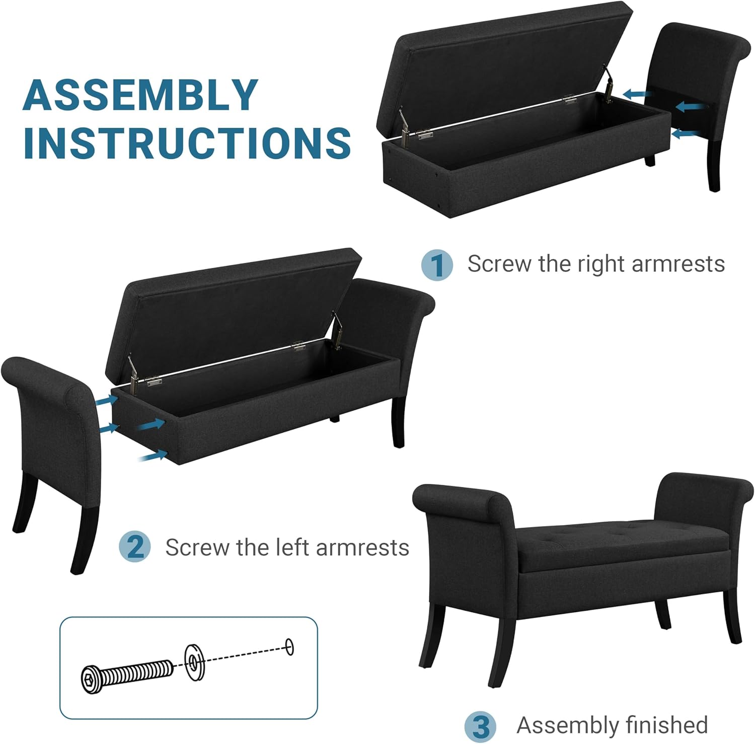 Yaheetech Ottoman with Storage, 52" Storage Ottoman Bench with Safety Hinge, Upholstered Bench with Seating for Bedroom, Living Room, Holds up to 661 lb, Black
