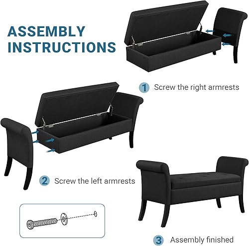 Miniatura 44 de Yaheetech Otomana con almacenamiento, banco otomano de almacenamiento de piel sintética de 52 pulgadas con bisagra de seguridad, banco tapizado con