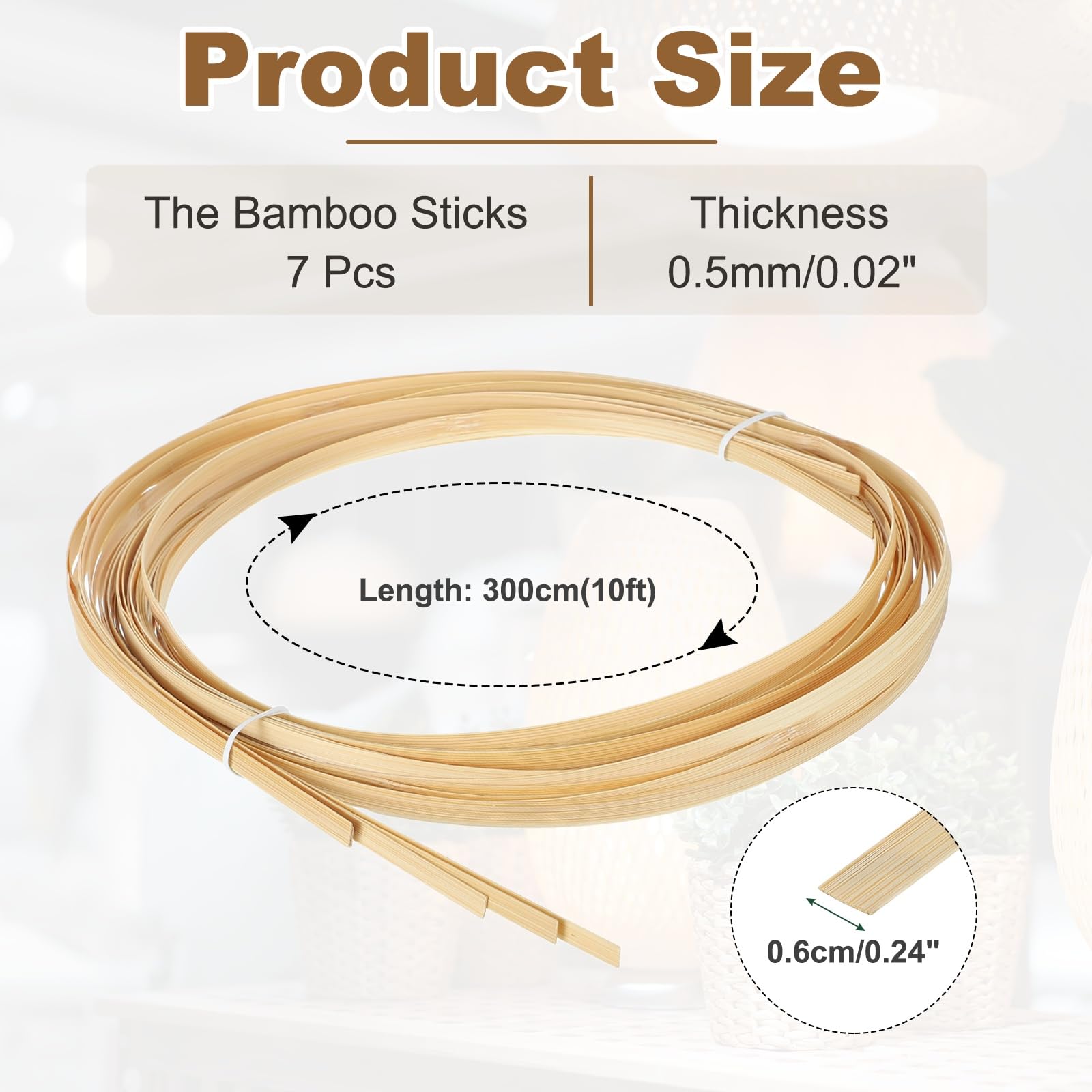 QUARKZMAN 7 Rotoli Di Strisce Di Bambù 0.24" X 10ft Kit Di Riparazione Per Cesti In Vimini Strisce Di Bambù Sottili Spesse 0.5mm Di Cesti Artigianato Fai Da Te Mobili Lampadari