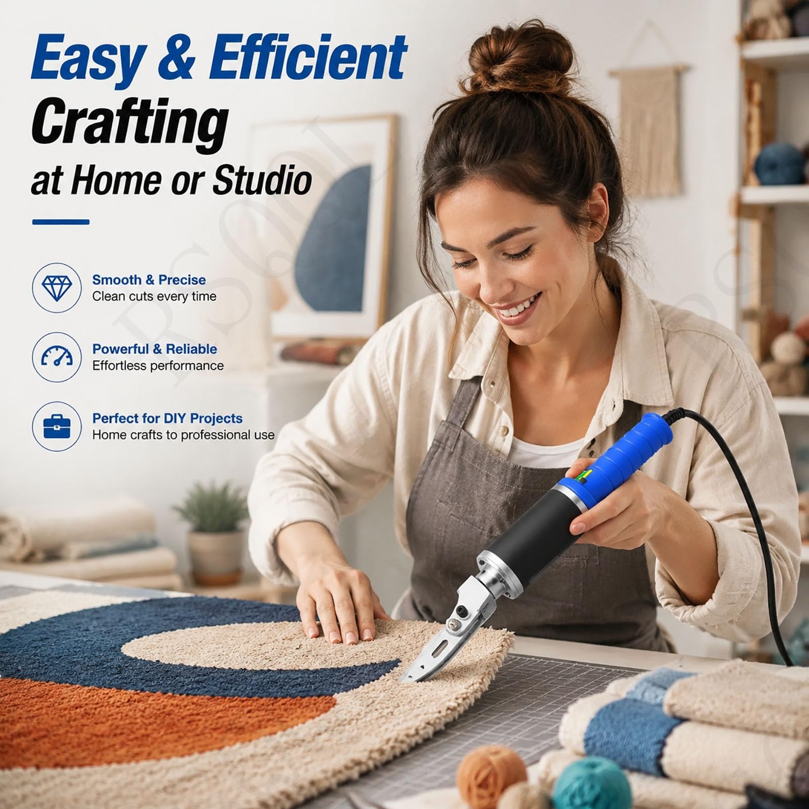 200 W elektrische Teppichschere mit ergonomischem Griff, einstellbarer Geschwindigkeit, ideal for Nähen, Sticken und Basteln