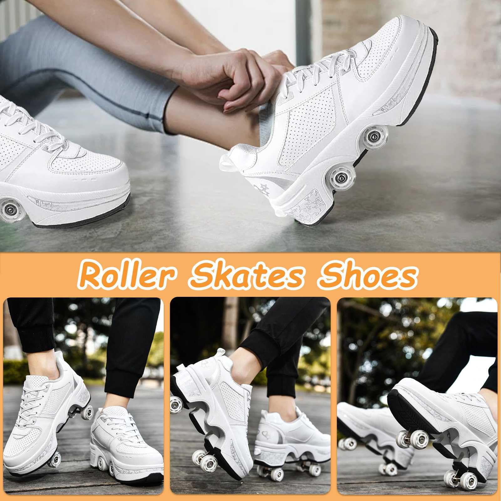 Zapatillas con Ruedas, Patines de Ruedas con 4 Ruedas, Zapatos de Patinaje Ajustables, Zapatos Deportivos, Zapatos de Skate para jóvenes y Adultos