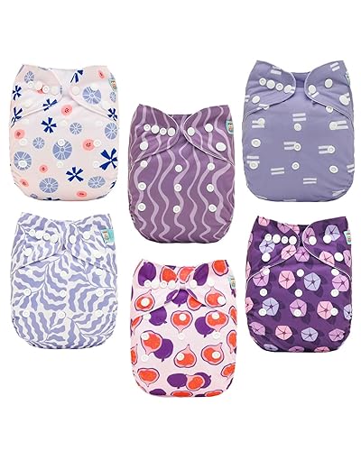 ALVA BABY 6DM126 - Pañal de tela para bebé, paquete de 6 con 12 insertos, tamaño único, ajustable, lavable, reutilizable, para bebés y niños