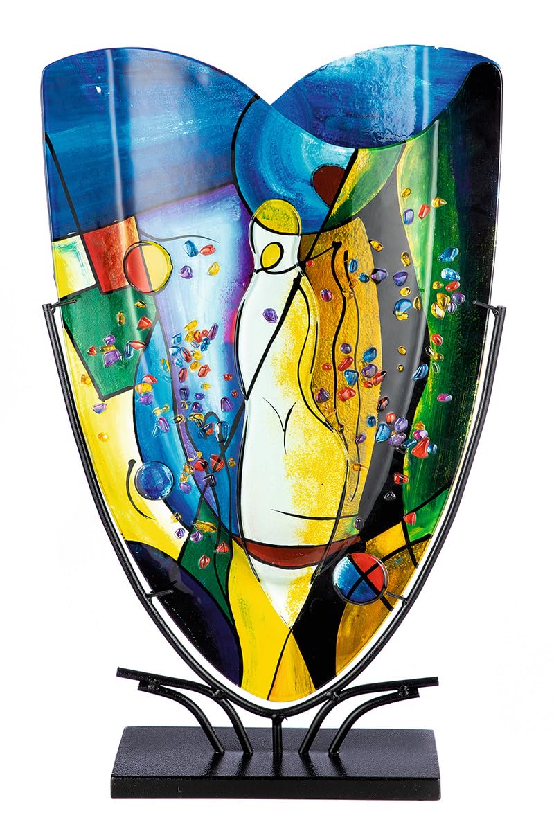 GILDE GLAS art Deko Vase aus Glas auf Metallfuß - Deko Wohnzimmer - Geschenke für Frauen Geburtstag Weihnachten - Mehrfarbig Höhe 58 cm